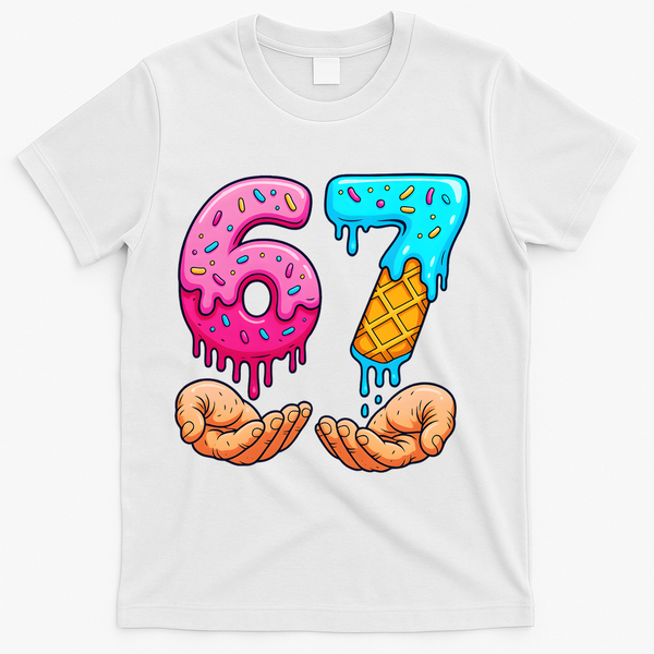 Six Seven Ice Cream Drip 67 Hands Meme 6-7 T-Shirt - White