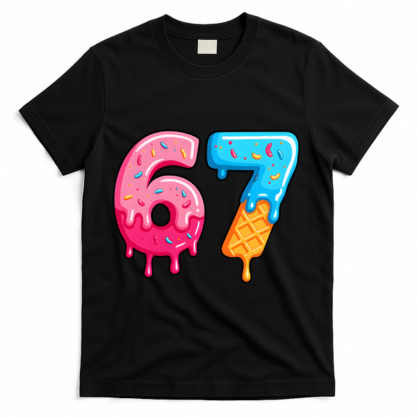 Six Seven Ice Cream Drip Cool Meme 67 Funny  T-Shirt - Black