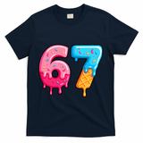 Six Seven Ice Cream Drip Cool Meme 67 Funny  T-Shirt - Navy