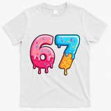 Six Seven Ice Cream Drip Cool Meme 67 Funny  T-Shirt - White