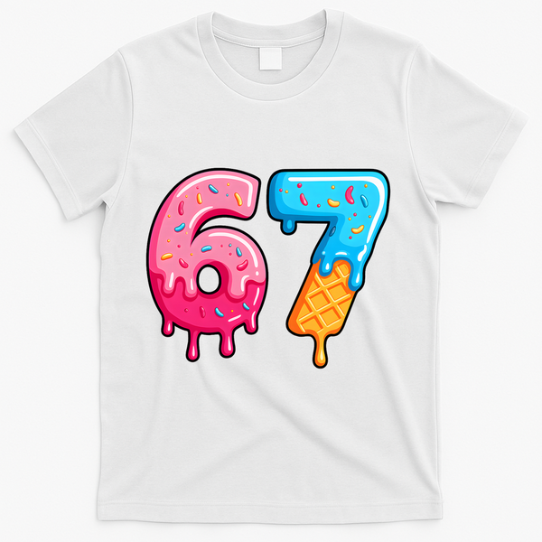 Six Seven Ice Cream Drip Cool Meme 67 Funny  T-Shirt - White