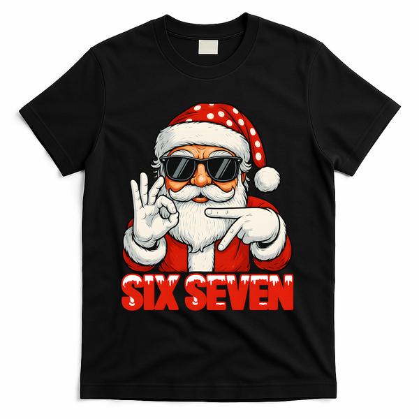 Six Seven Meme Christmas Cool Santa Saying 6-7 T-Shirt - Black