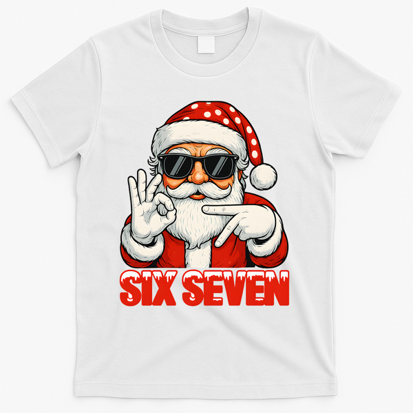 Six Seven Meme Christmas Cool Santa Saying 6-7 T-Shirt - White