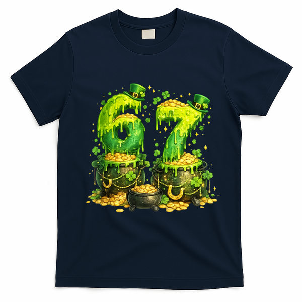 Six Seven Meme 67 St Patricks Day Shamrock T-Shirt - Navy Blue