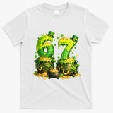 Six Seven Meme 67 St Patricks Day Shamrock T-Shirt - White
