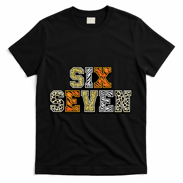 Six Seven Meme Animal Print T-Shirt - Black