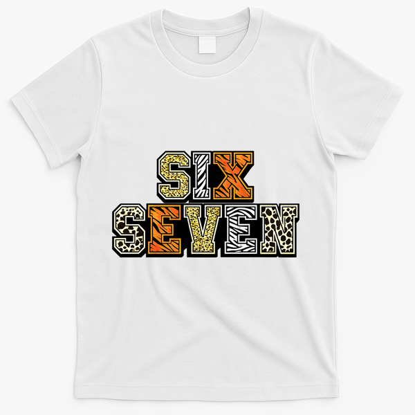 Six Seven Meme Animal Print T-Shirt - White
