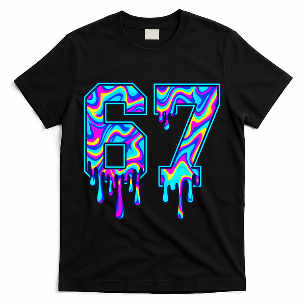 Swirl Six Seven Drip Cool Trippy 6-7 Meme T-Shirt - Black