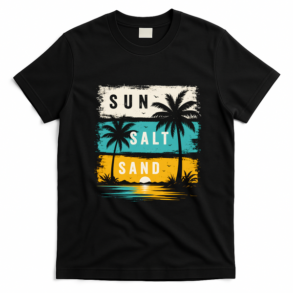 Sun Salt Sand Tropical Summer Beach Vacay T-Shirt - Black