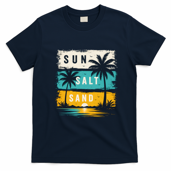 Sun Salt Sand Tropical Summer Beach Vacay T-Shirt - Navy Blue