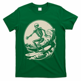 Skeleton Surfer Vintage Big Wave Surfing Funny Halloween T-Shirt - Green