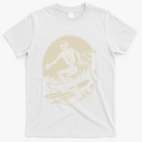 Skeleton Surfer Vintage Big Wave Surfing Funny Halloween T-Shirt - White