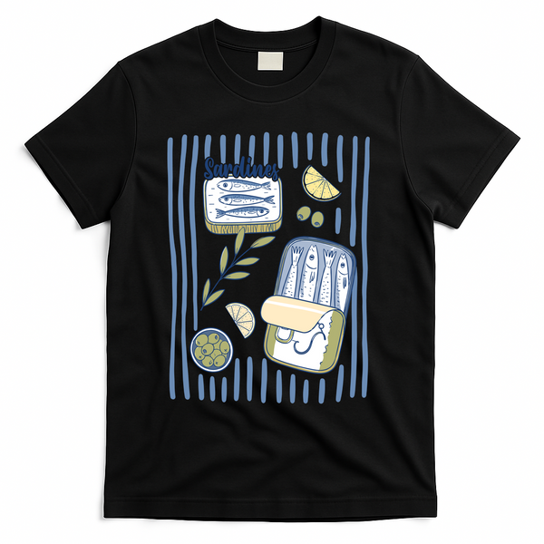 Sardines Tin Coastal Mediterranean Seafood T-Shirt - Black