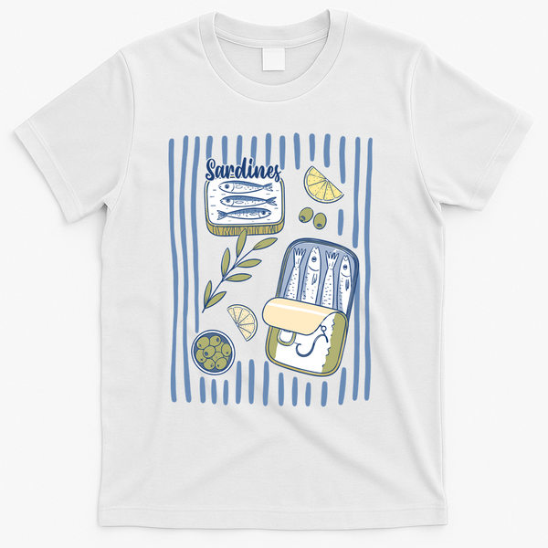 Sardines Tin Coastal Mediterranean Seafood T-Shirt - White