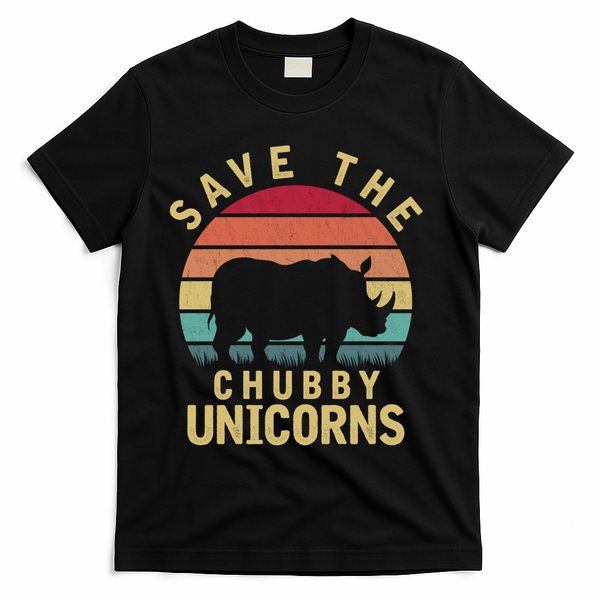 Save The Chubby Unicorn Rhino Cool Gift T-Shirt - Black