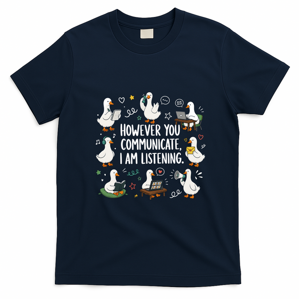 Sped Teacher Goose Inclusion AAC Communications SLP Therapist Special Education Educator BCBA T-Shirt - Navy Blue