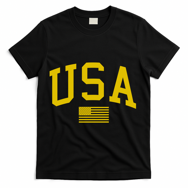 Simplified USA Flag Sports Fan Varsity T-Shirt - Black