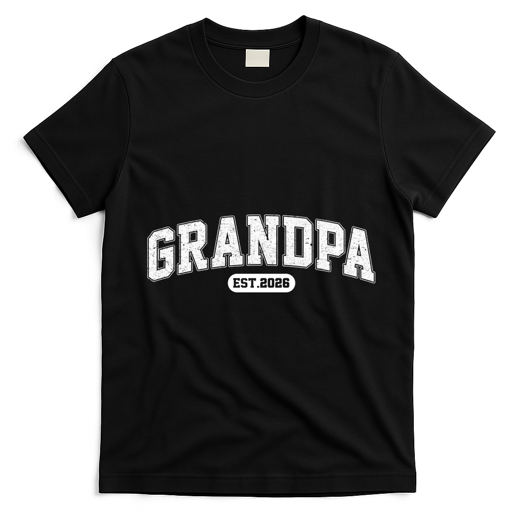 Sporty Varsity Grandpa EST 2026 T-Shirt - Black