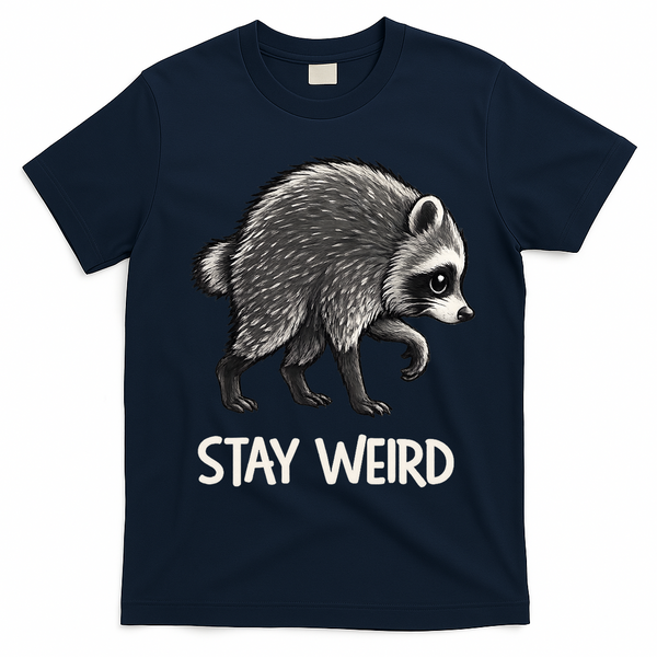 Stay Weird Seattle Short Spine Viral Raccoon Meme T-Shirt - Navy Blue