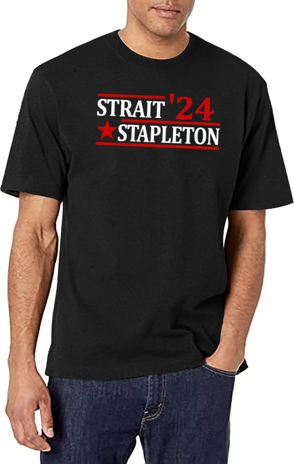 Stapleton Strait 24 Retro Vintage Country Cowboy Western Black T-Shirt - White