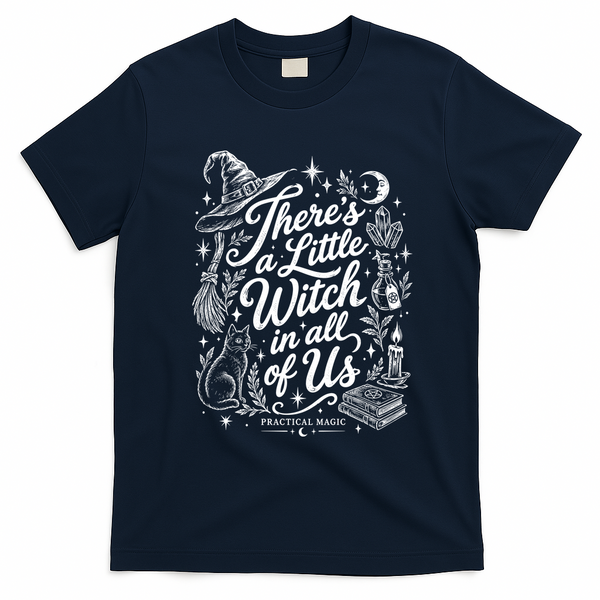 There's A Little Witch In All Of Us Funny Halloween T-Shirt - Navy Blue