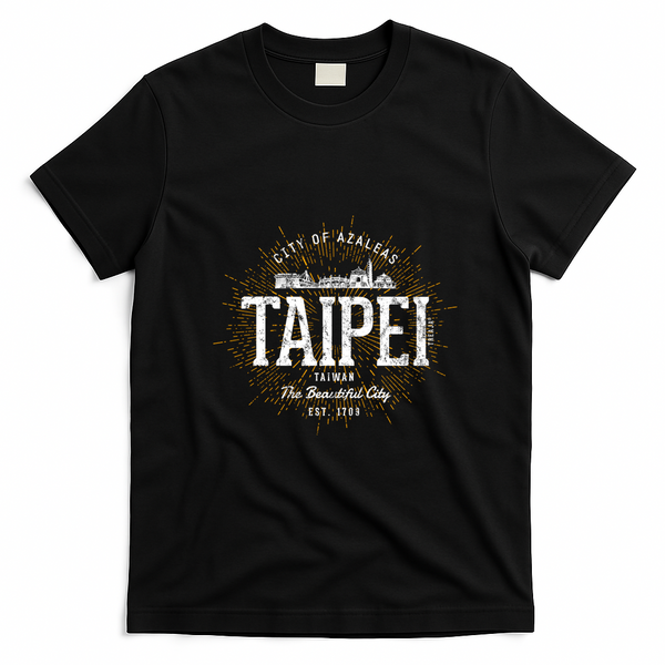 Taipei City of Azaleas Vintage Graphic Art T-Shirt - Black