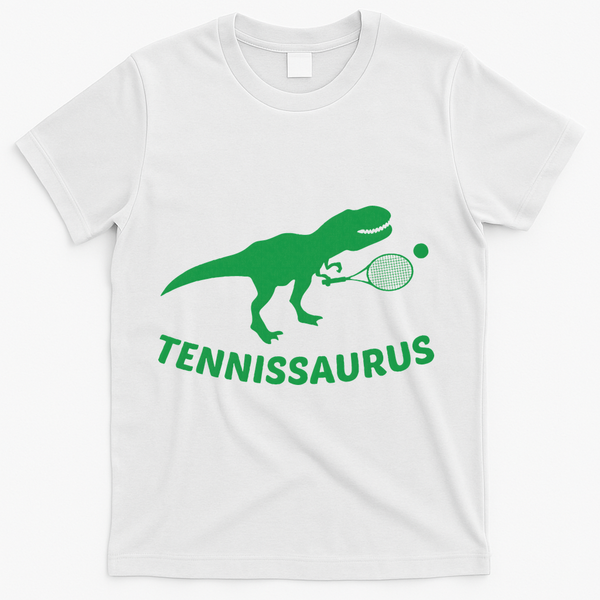 Tennisaurus Dinosaur Tennis Funny Racket T-rex T-Shirt - White
