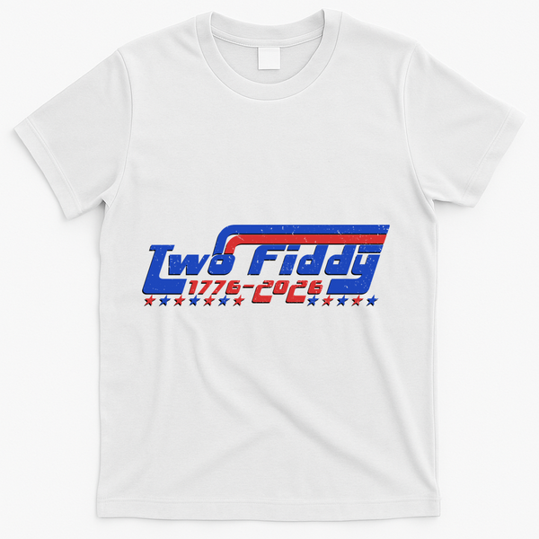 Two Fiddy 1776-2026 Vintage Americana Graphic Apparel T-Shirt - White