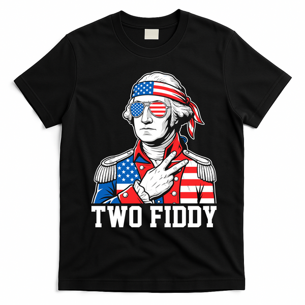 Two Fiddy American Revolution George Washington 250 Years T-Shirt - Black