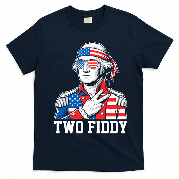 Two Fiddy American Revolution George Washington 250 Years T-Shirt - Navy Blue