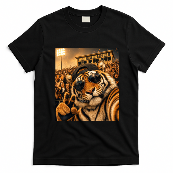 Tiger Funny Selfie Vintage Game Day Cool Mascot Baseball T-Shirt - Black