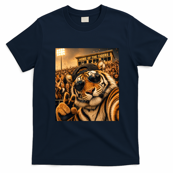 Tiger Funny Selfie Vintage Game Day Cool Mascot Baseball T-Shirt - Navy Blue
