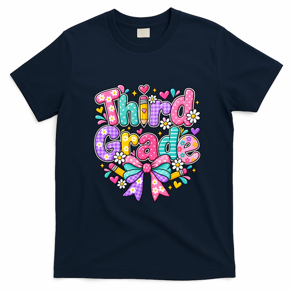 Third Grade 3rd Coquette Floral School Gift T-Shirt - Navy Blue