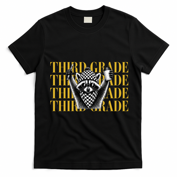 Third Grade Raccoon Back To School T-Shirt - Black