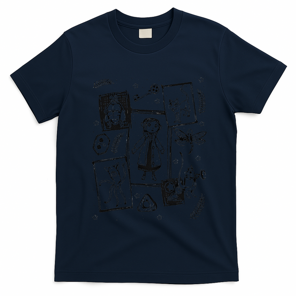 Thriller Horror And Cat Coraline Aesthetic T-Shirt - Navy Blue