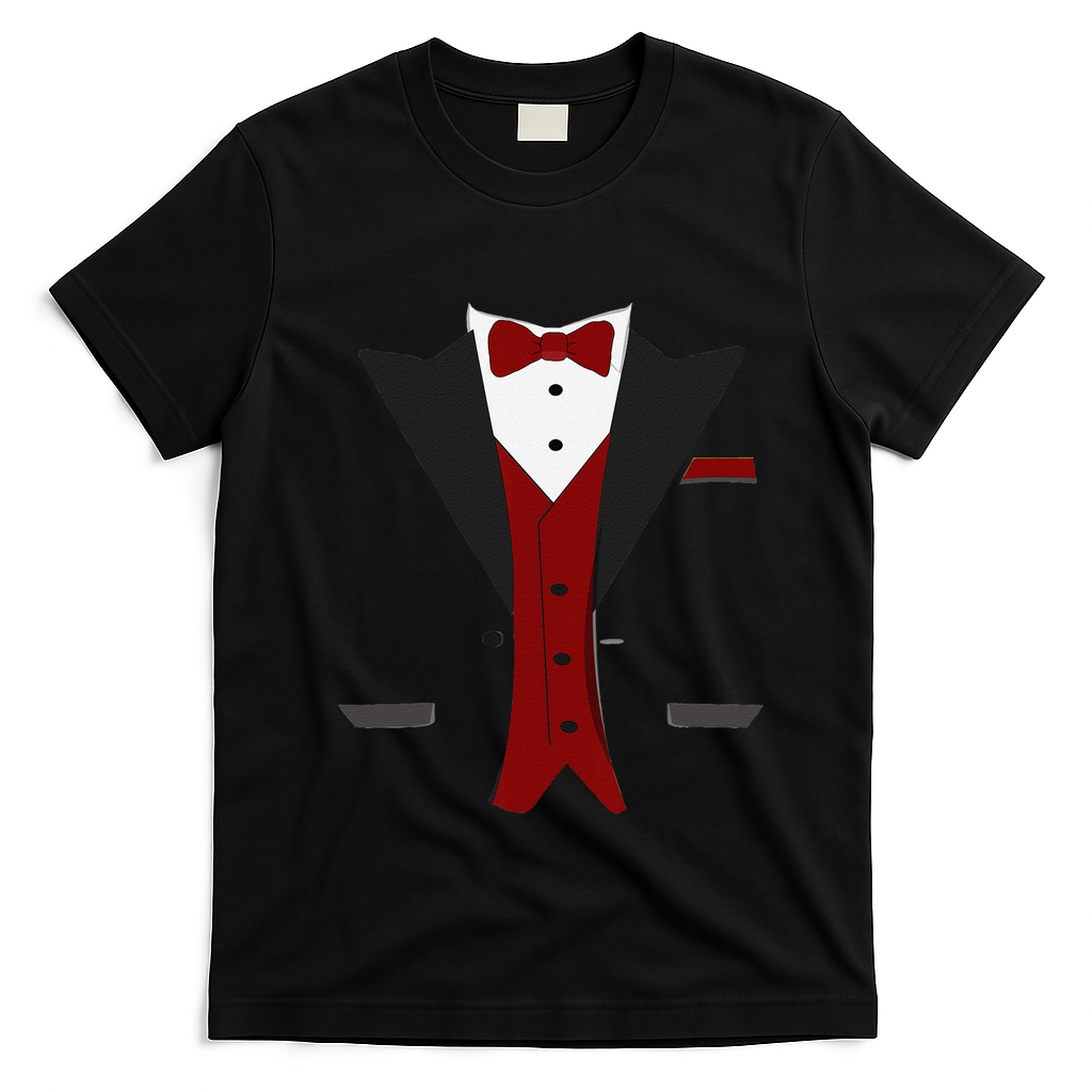 Tuxedo Halloween Wedding Groom Funny Red Costume T-Shirt - Black