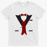 Tuxedo Halloween Wedding Groom Funny Red Costume T-Shirt - White