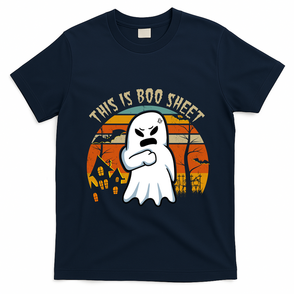 This Is Boo Sheet Ghost Spooky Sunset Funny T-Shirt - Navy Blue