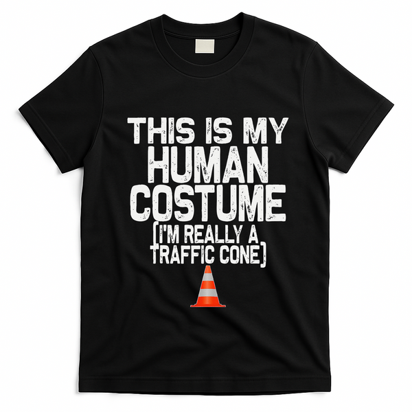 This Is My Human Costume Im Really A Traffic Cone Halloween T-Shirt - Black