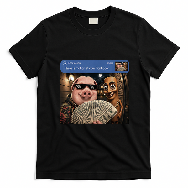 There Is Motion At Your Front Door Tung Tung Tung John Pork T-Shirt - Black