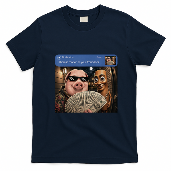 There Is Motion At Your Front Door Tung Tung Tung John Pork T-Shirt - Navy Blue