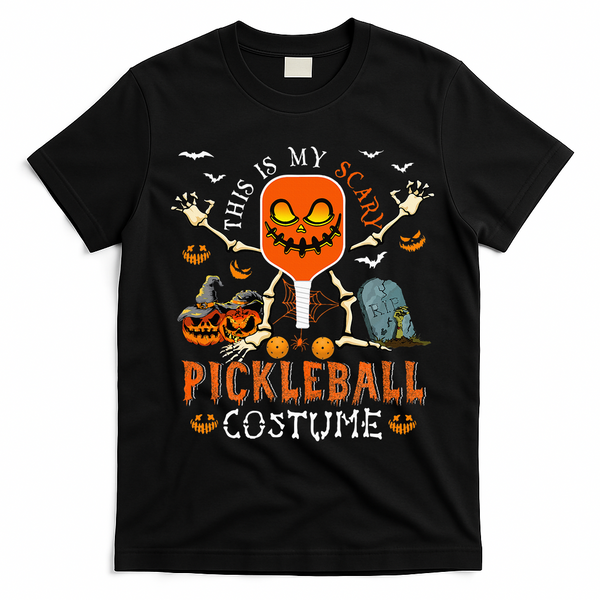 This Is My Scary Pickleball Costume Halloween Skeleton Lover T-Shirt - Black