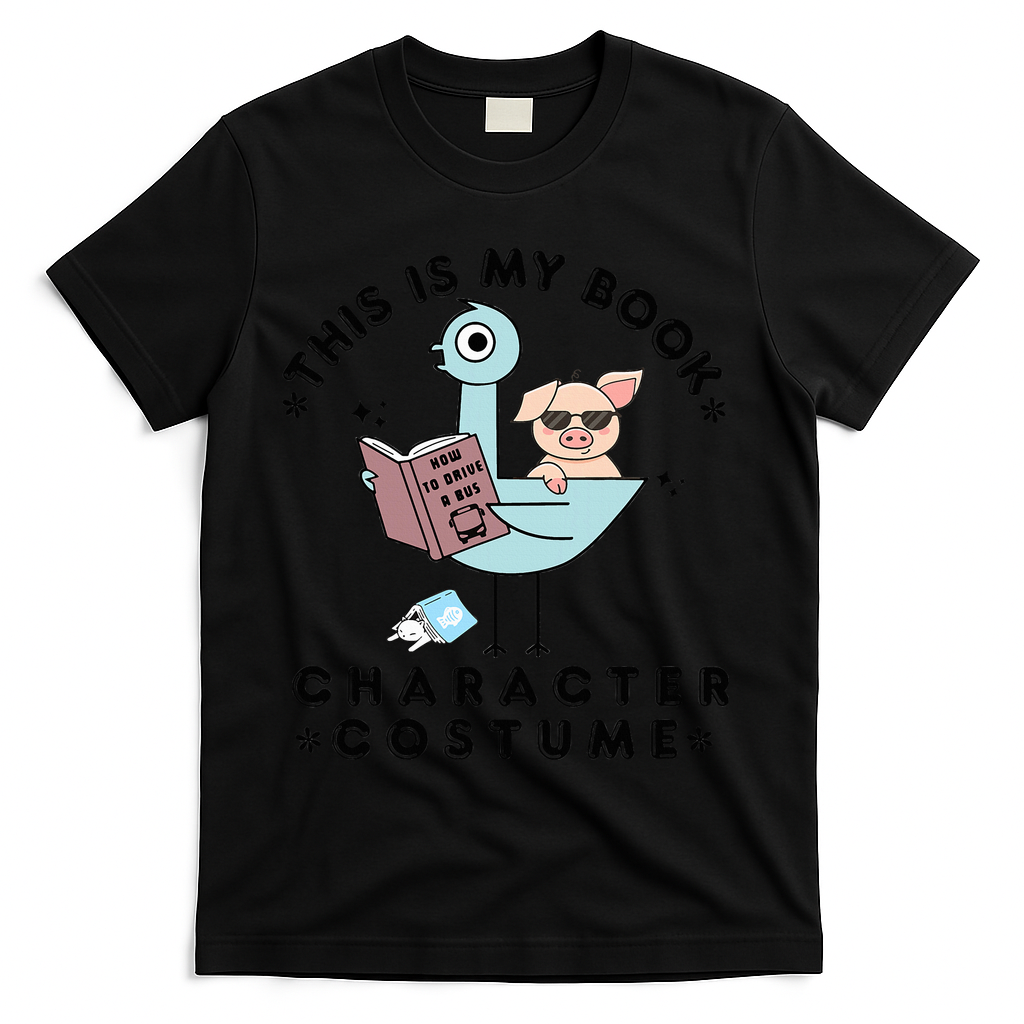 This Is My Book Character Costume Pigeon Reading T-Shirt - Black