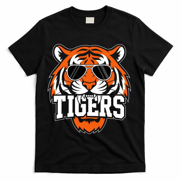 Tigers Inspirational Sports Fan Athletic Name T-Shirt - Black