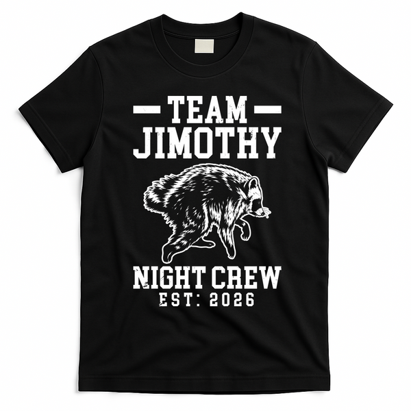 Team Jimothy Night Crew Est 2026 Raccoon T-Shirt - Black