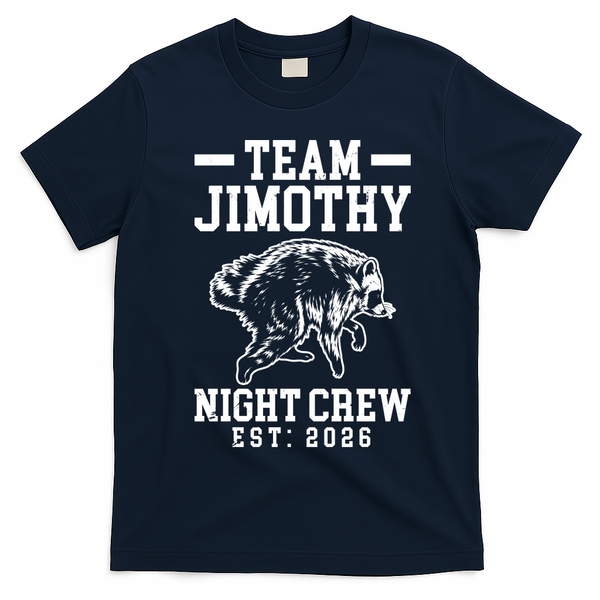 Team Jimothy Night Crew Est 2026 Raccoon T-Shirt - Navy Blue