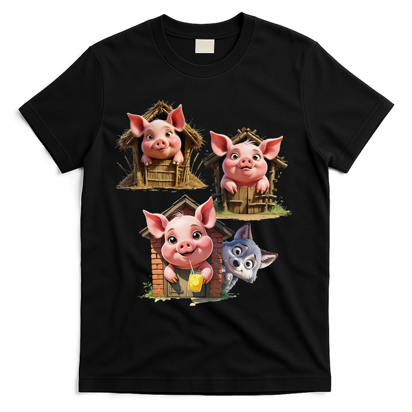 Three Little Pigs - Costume For   Adults Women T-Shirt - Black