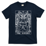 The Lovers Tarot Card Halloween Grim Reaper Gothic Horror T-Shirt - Navy Blue