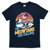 The Meowtains Are Calling Cat Lover Cool Snowboard Ski Lover  T-Shirt - Navy