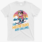 The Meowtains Are Calling Cat Lover Cool Snowboard Ski Lover  T-Shirt - White